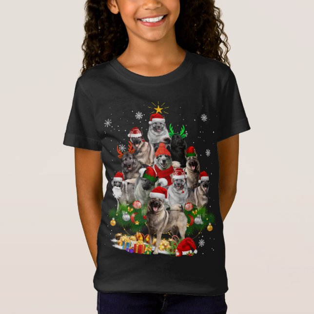 Camiseta Árbol de Navidad noruego Elkhound enciende perro g (Anverso)