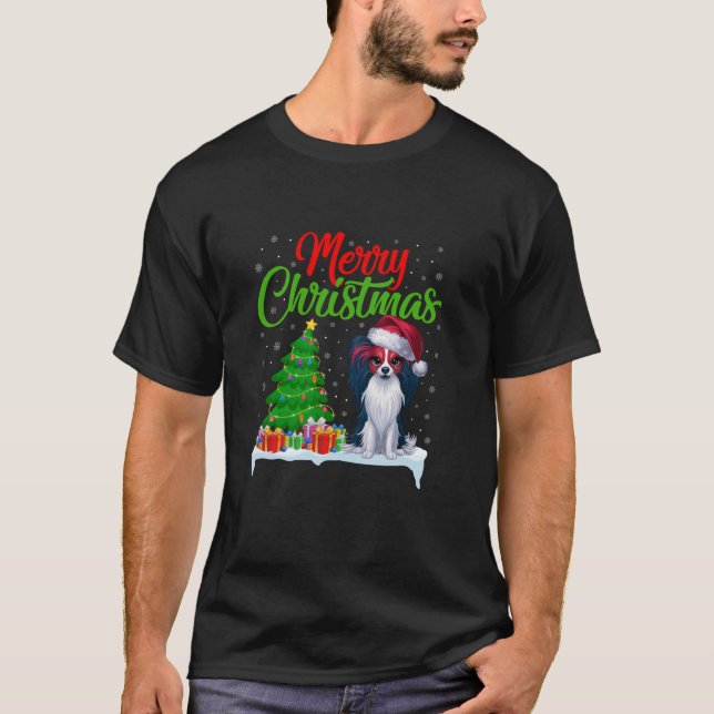 Camiseta Árbol de Navidad Papillon Dog enciende Navidad Pap (Anverso)