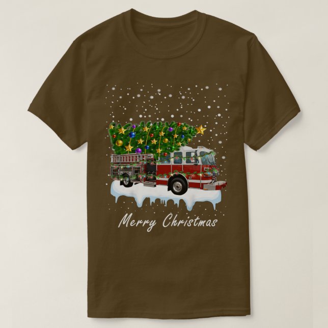 Camiseta Árbol de Navidad para bomberos en camión navidad 1 (Diseño del anverso)
