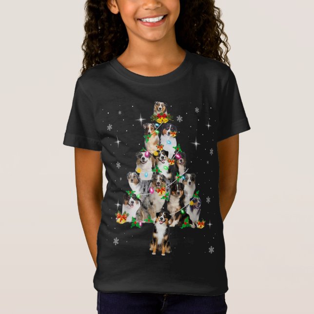 Camiseta Árbol de Navidad Pastor Australiano enciende Navid (Anverso)