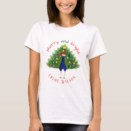 Camiseta Árbol de Navidad Peacock Lindo Alegre y Brillante