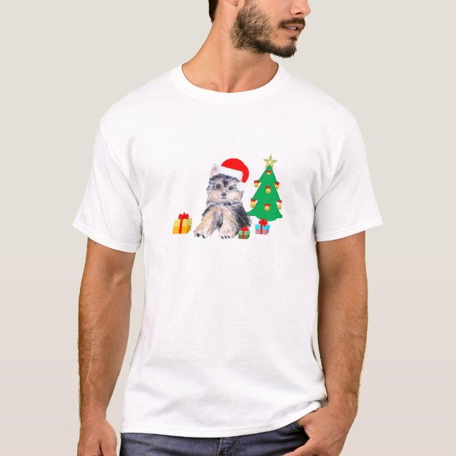 Camiseta Árbol de Navidad, perro cachorro de Yorkshire y re (Anverso)