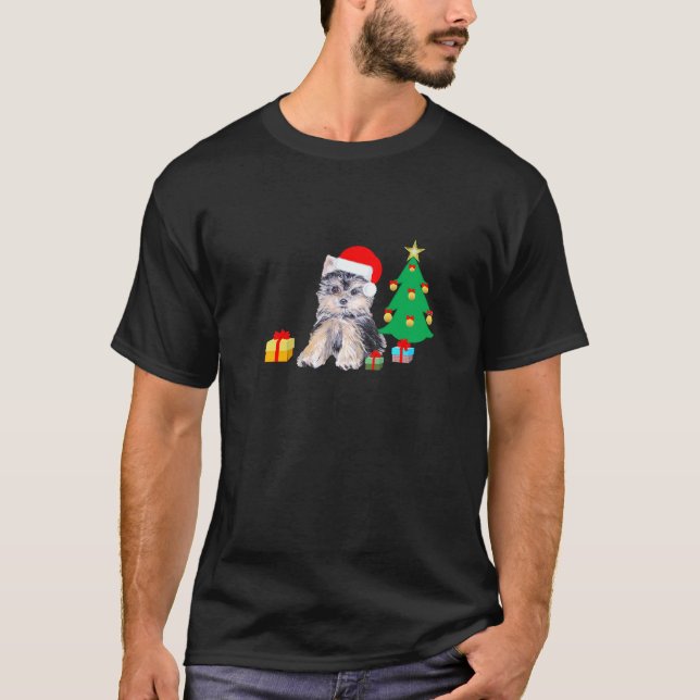 Camiseta Árbol de Navidad, perro cachorro de Yorkshire y re (Anverso)