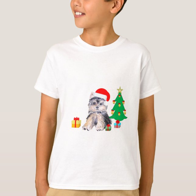 Camiseta Árbol de Navidad, perro cachorro de Yorkshire y re (Anverso)