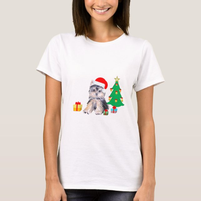 Camiseta Árbol de Navidad, perro cachorro de Yorkshire y re (Anverso)