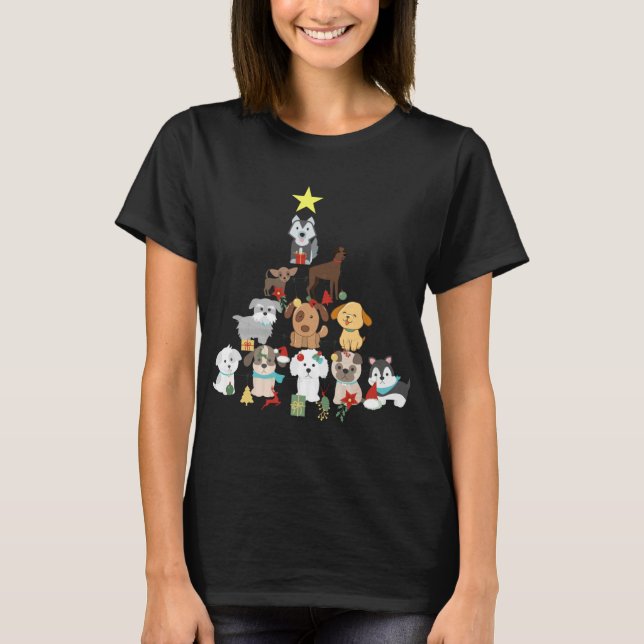 Camiseta Árbol de Navidad Perro Cute Divertidos Perros Navi (Anverso)