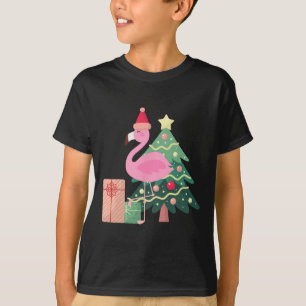 Camiseta Árbol de Navidad Pink Flamingo Tropical Verano Nav