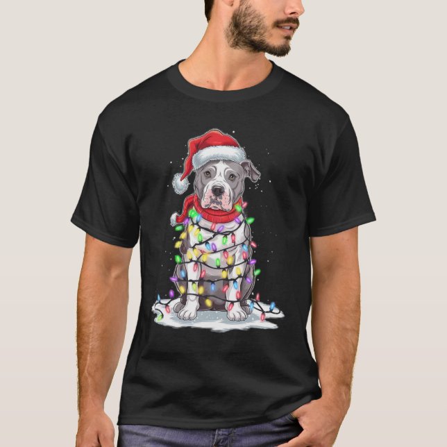 Camiseta Árbol de Navidad Pitbull Santa Hat Ilumina Perro d (Anverso)