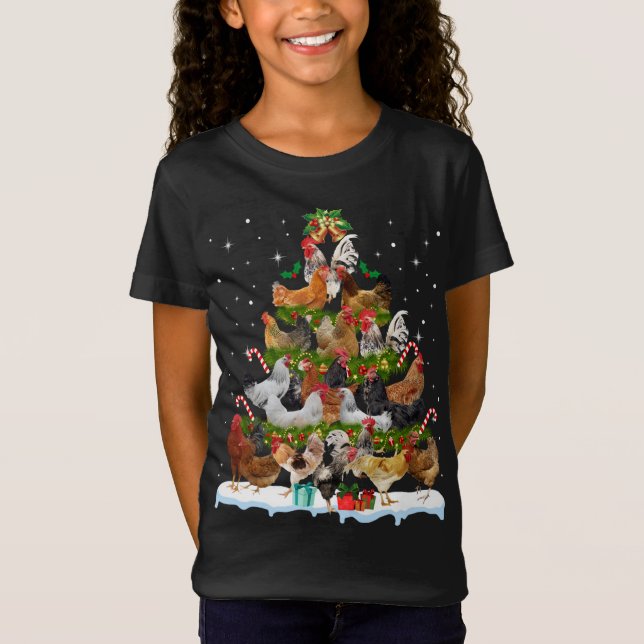 Camiseta Árbol de Navidad Pollo enciende divertida Moda de  (Anverso)