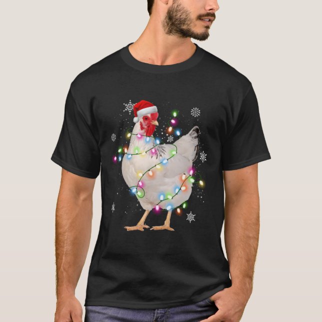 Camiseta Árbol de Navidad Pollo Santa Graciosa Noches Luces (Anverso)