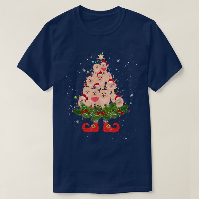Camiseta Árbol de Navidad Pomeraniano enciende Funny Santa  (Diseño del anverso)