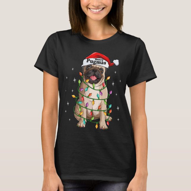 Camiseta Árbol de Navidad Pug enciende a Santa Dog Xmas Div (Anverso)