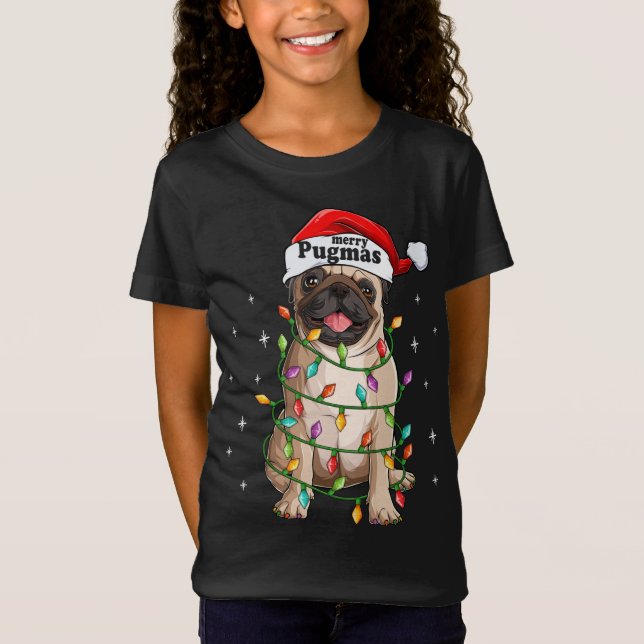 Camiseta Árbol de Navidad Pug enciende a Santa Dog Xmas Div (Anverso)