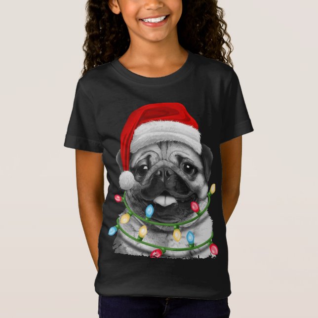 Camiseta Árbol de Navidad Pug Santa Enciende Navidad Pugmas (Anverso)