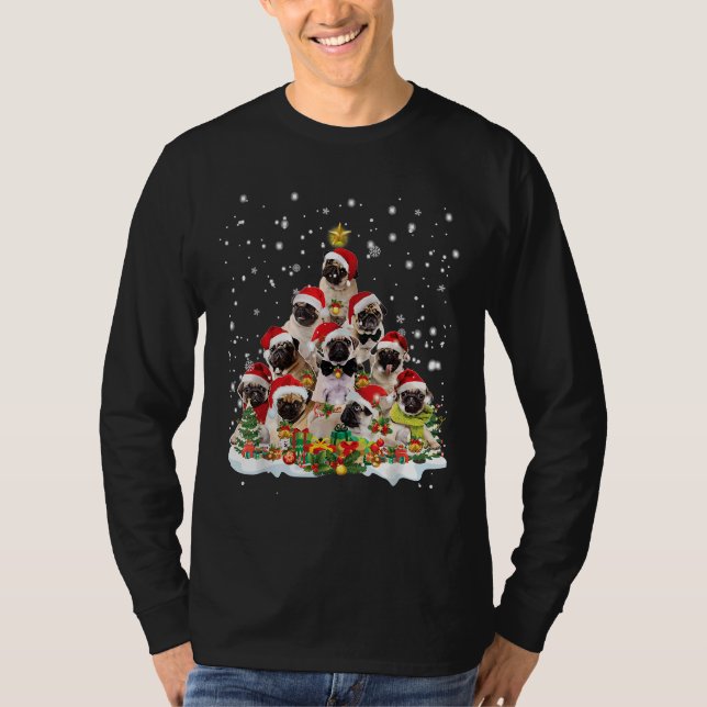 Camiseta Árbol de Navidad Pug Santa Hat Pajama Pug Perro Lo (Anverso)