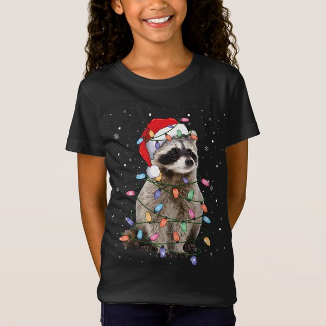 Camiseta Árbol de Navidad Raccoon enciende Pajama Santa Rac (Anverso)