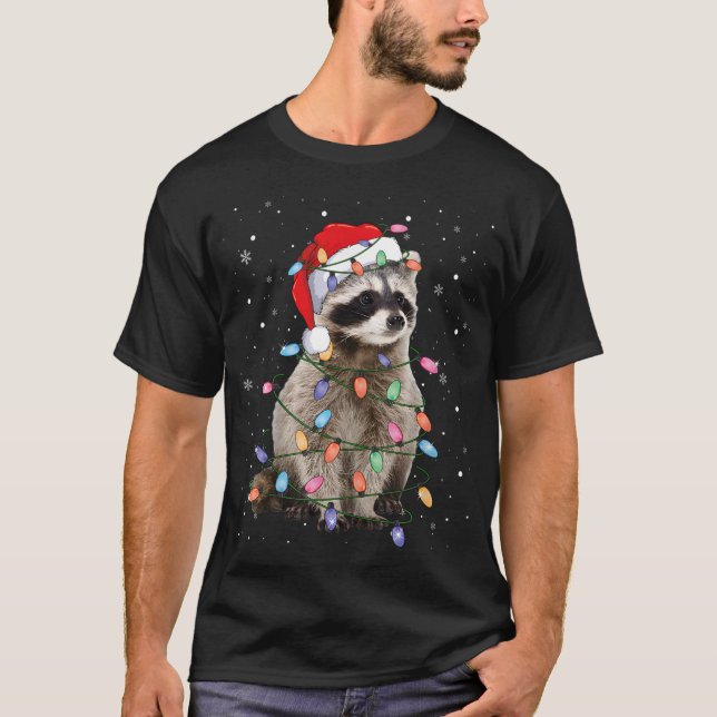 Camiseta Árbol de Navidad Raccoon enciende Pajama Santa Rac (Anverso)