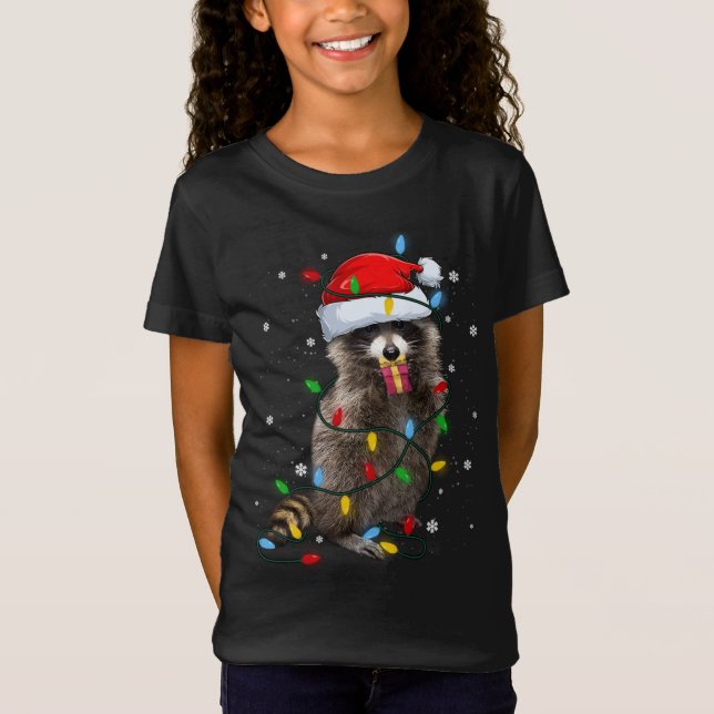 Camiseta Árbol de Navidad Raccoon ilumina Pajama Racoon Lov (Anverso)