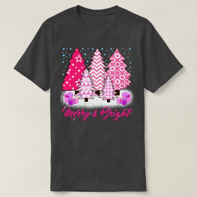 Camiseta Árbol de Navidad rosa amargo y brillante, Navidad  (Diseño del anverso)