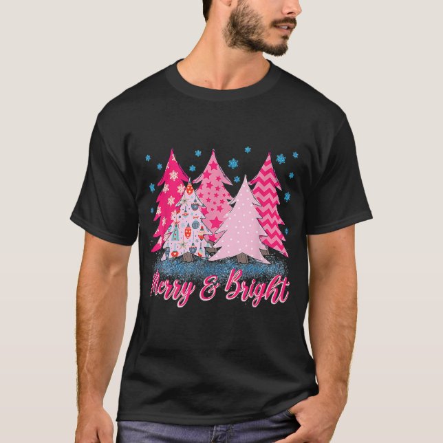 Camiseta Árbol de Navidad rosa amargo y brillante rosa rosa (Anverso)