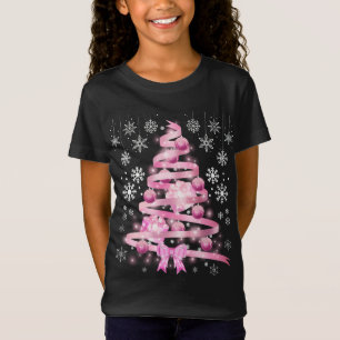 Camiseta Árbol de navidad rosa de cinta blanca de copo de n