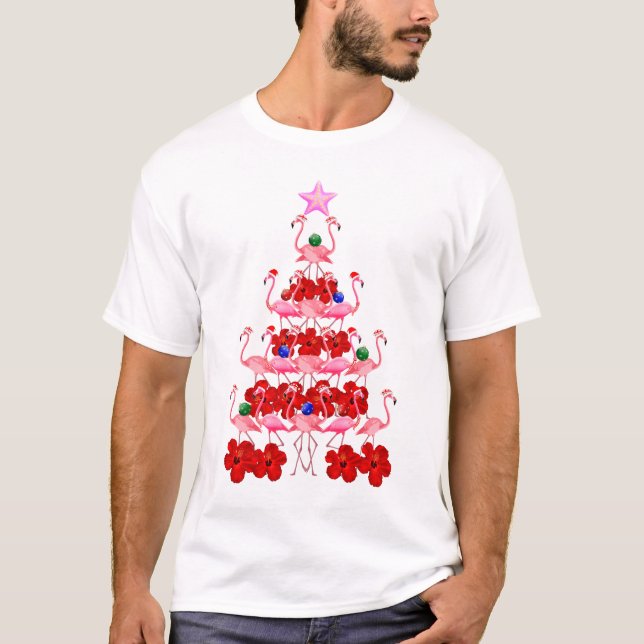 Camiseta Árbol de Navidad Rosa Flamingo (Anverso)