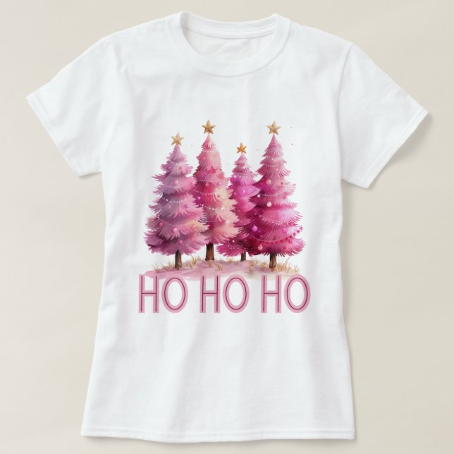 Camiseta Árbol de Navidad rosa HOHOHOHO (Diseño del anverso)