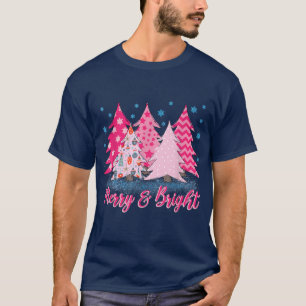 Camiseta Árbol De Navidad Rosa Y Rosa Brillante, Cristales