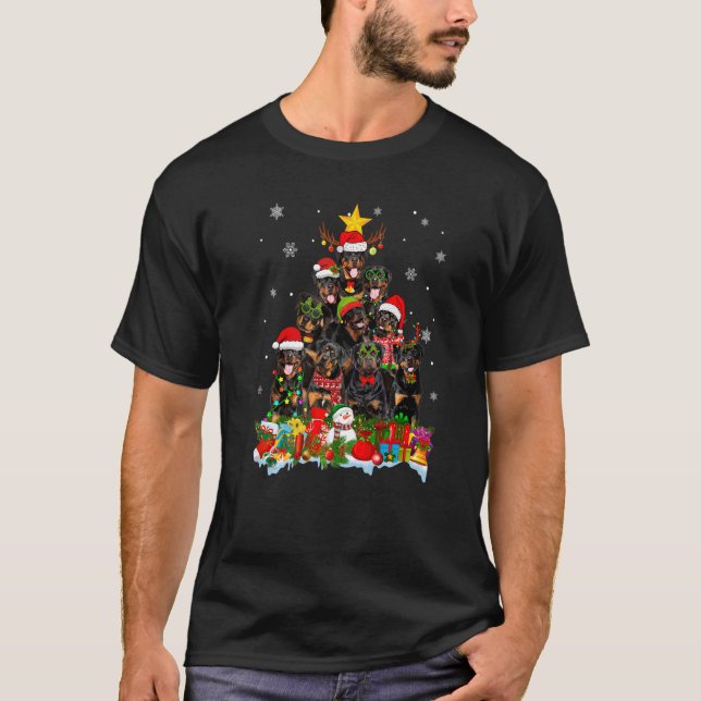 Camiseta Árbol de Navidad Rottweiler Dog enciende Navidad S (Anverso)