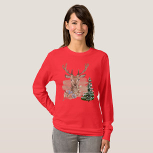 Camiseta Árbol de Navidad Rústico con Acuarela Marrón-Beige