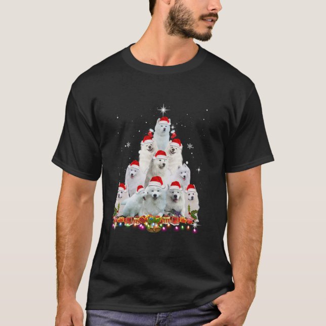 Camiseta Árbol de Navidad Samoyed Santa Hat ilumina a niños (Anverso)