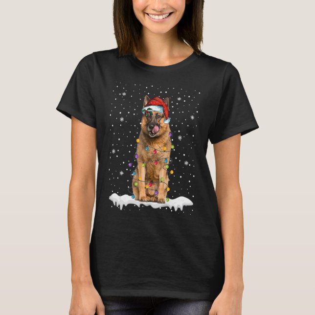 Camiseta Árbol de Navidad Santa Hat Pastor alemán Mascota d (Anverso)