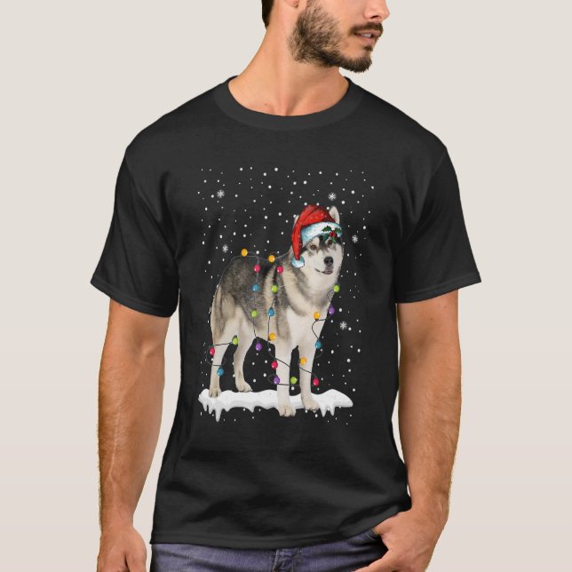 Camiseta Árbol de Navidad Santa Hat Siberian Husky Dog Masc (Anverso)