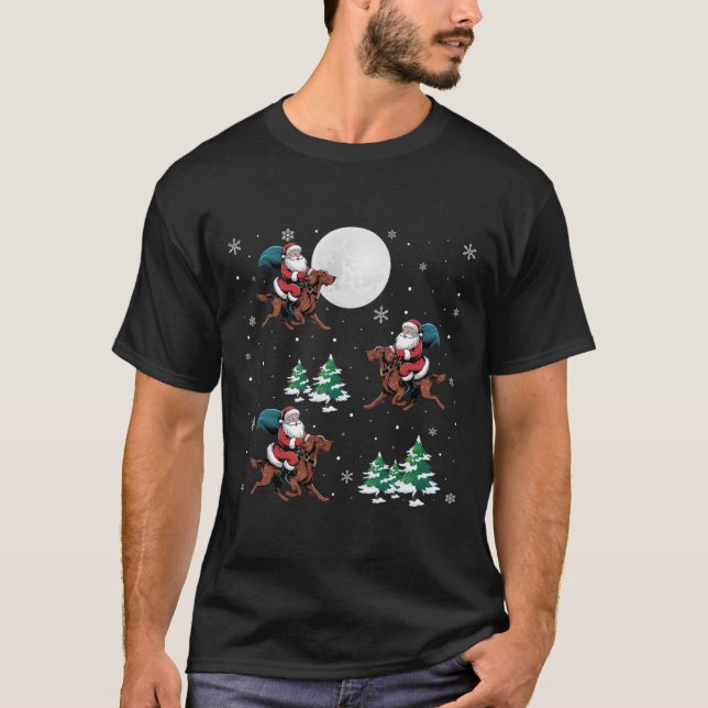 Camiseta Árbol de Navidad Santa Riding Irlandés Setter Dog  (Anverso)