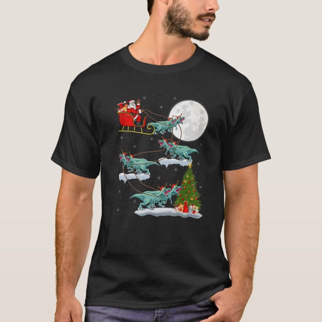Camiseta Árbol de Navidad Santa Riding Tyrannosaurus Dinosa (Anverso)