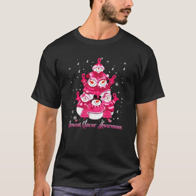Camiseta Árbol de Navidad Snowman Conciencia sobre el cánce (Anverso)