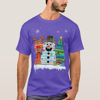 Camiseta Árbol de Navidad Snowman Reindeer libro Stack Tee 