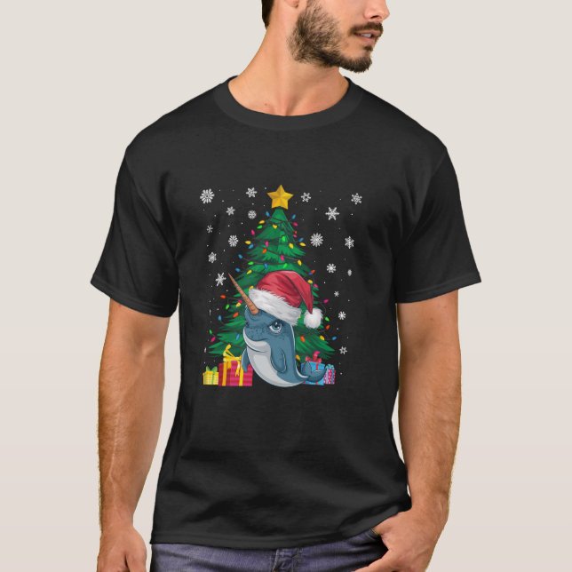 Camiseta Árbol de Navidad sudoroso enciende Narwhal Santa H (Anverso)
