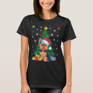 Camiseta Árbol de Navidad sudoroso enciende Yorkie Dog Sant