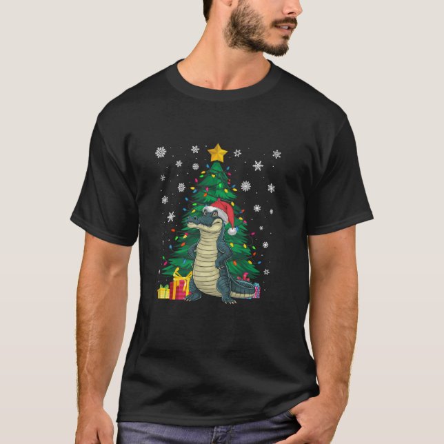Camiseta Árbol de navidad sudoroso ilumina el lagarto Santa (Anverso)