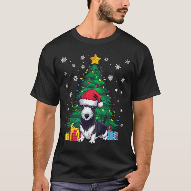Camiseta Árbol de navidad sudoroso ilumina perro de rat ter (Anverso)