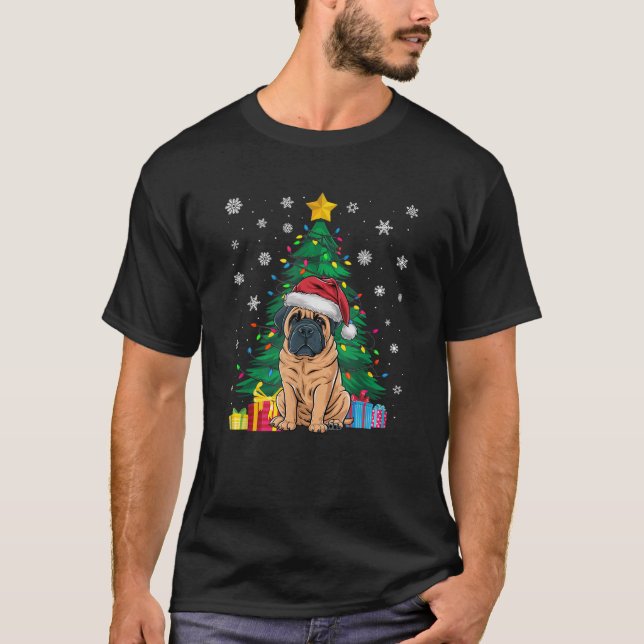 Camiseta Árbol de navidad sudoroso ilumina perro escarabajo (Anverso)