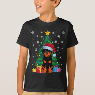 Camiseta Árbol de Navidad sudoroso ilumina perro rotuiler