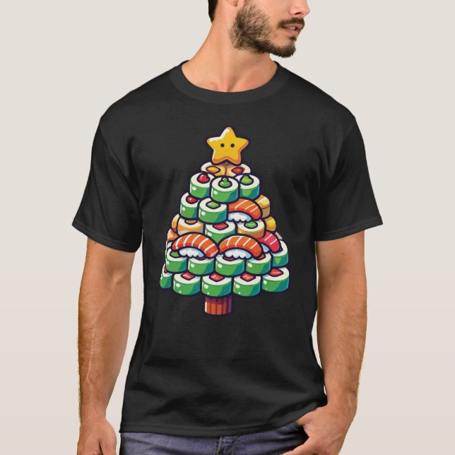 Camiseta Árbol de Navidad Sushi - Comida divertida de comid (Anverso)