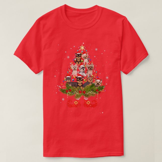 Camiseta Árbol de Navidad Terrier de Yorkshire enciende per (Diseño del anverso)