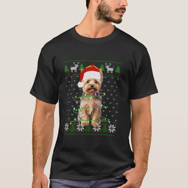 Camiseta Árbol de Navidad Terrier de Yorkshire iluminado co (Anverso)