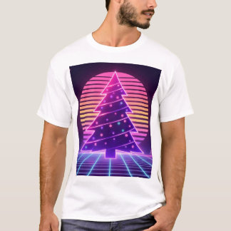 Camiseta Árbol de Navidad Vaporwave Neon Atardecer