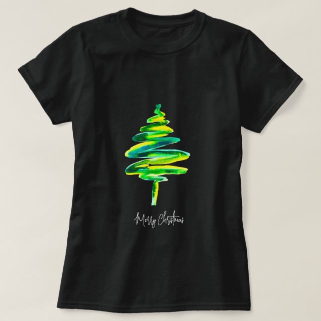Camiseta Árbol de Navidad verde acuarela abstracta (Diseño del anverso)