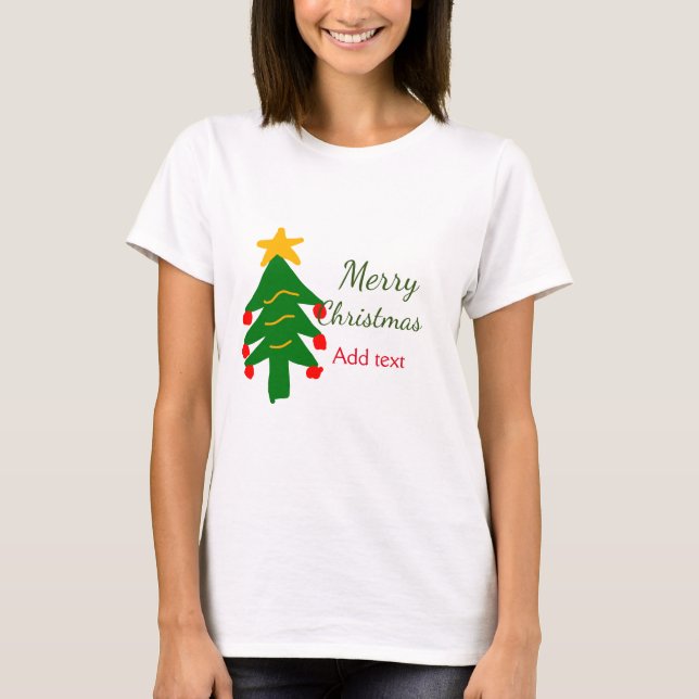 Camiseta Árbol de navidad verde rojo alegre nombre de agreg (Anverso)