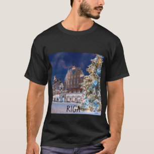 Camiseta Árbol de Navidad y casa de cabezas negras en Riga 